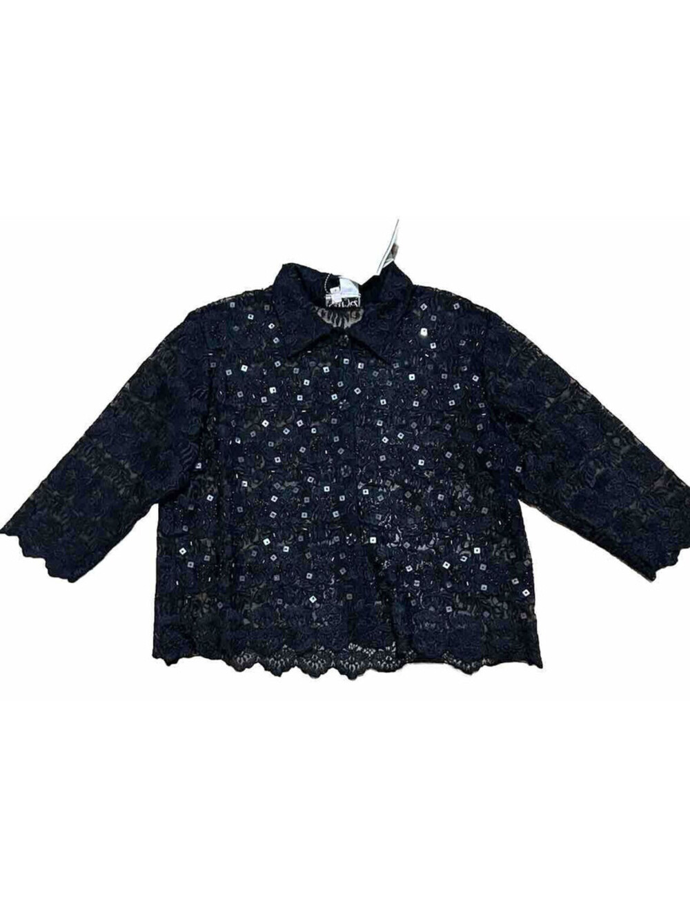 Surya L NWT Black Sequined Lace Jacket/Top 3/4 Sleeves Semi Sheer Party Event